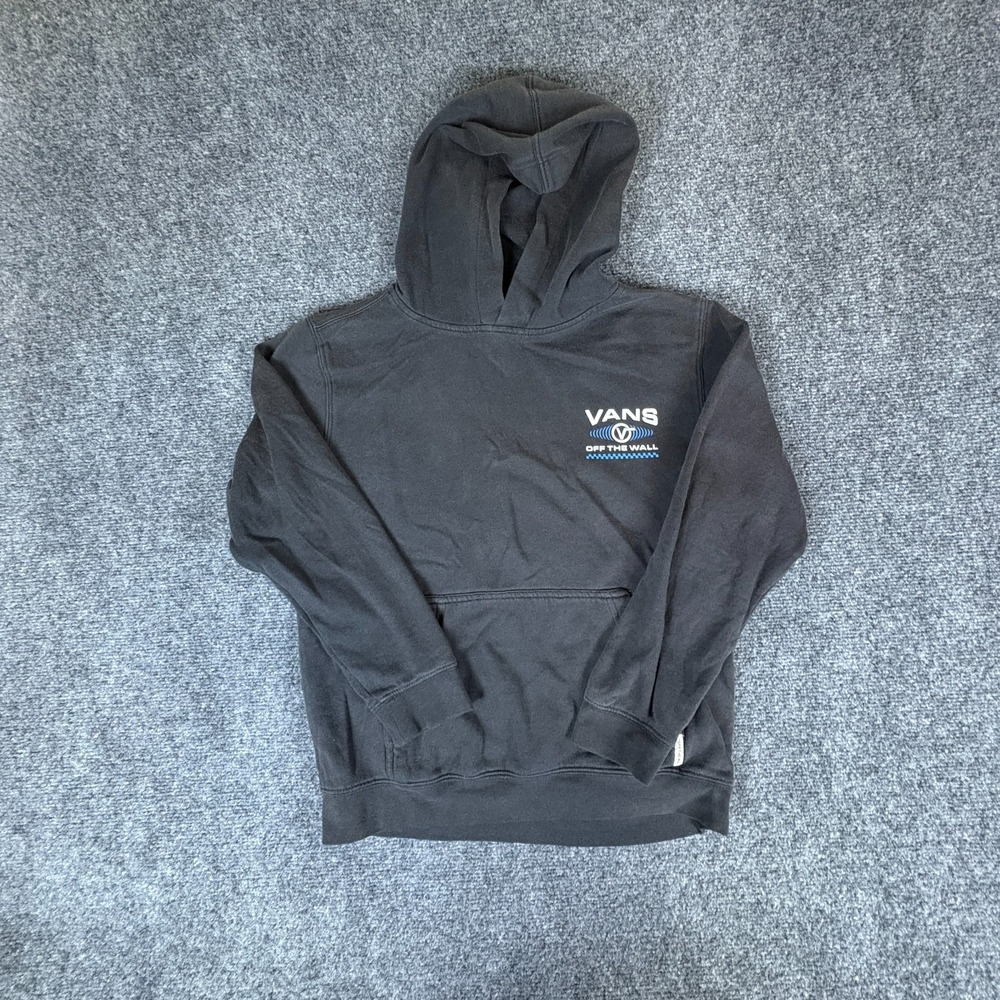 Vans Off The Wall Hoodie Boys Medium Black Fleece Lined Soft Comfort Long Sleeve